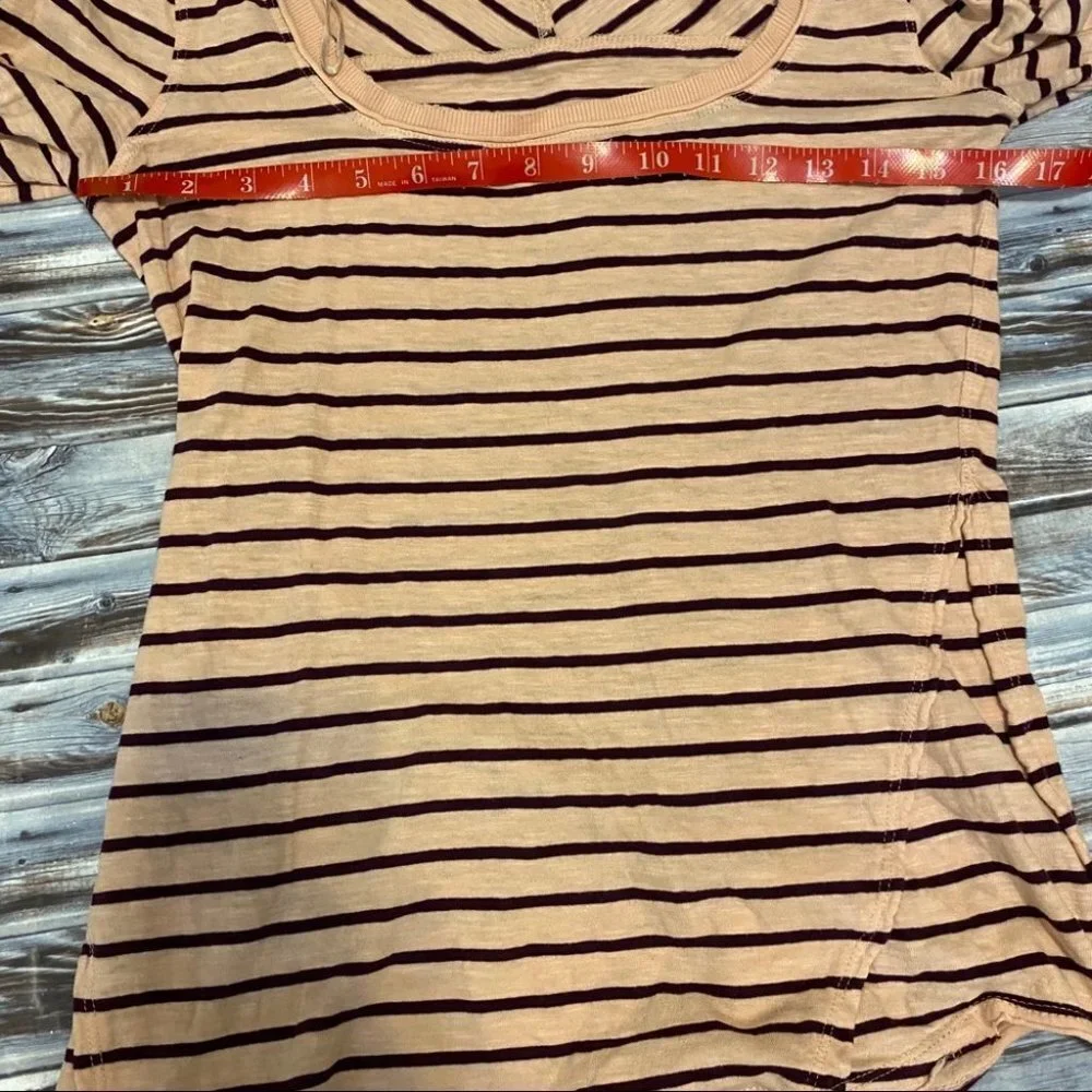 Free People Striped Embroidered Tee Pink Sz M